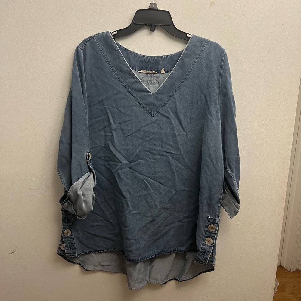 Denim Blue V-Neck Women's Top